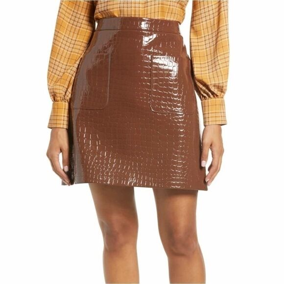 HALOGEN x Atlantic-Pacific Croc Embossed Skirt - Picture 1 of 10